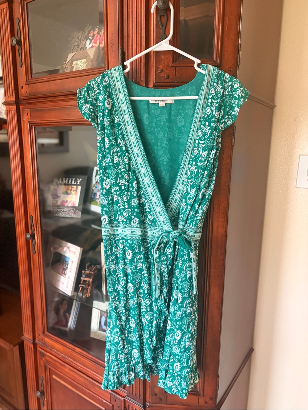 LOFT Green Paisley Wrap Mini Dress
